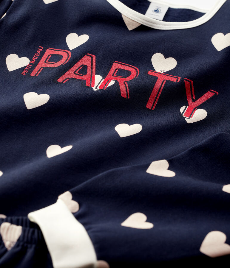 Pyjama imprim&eacute; c&oelig;urs fille/gar&ccedil;on en molleton bleu/blanc